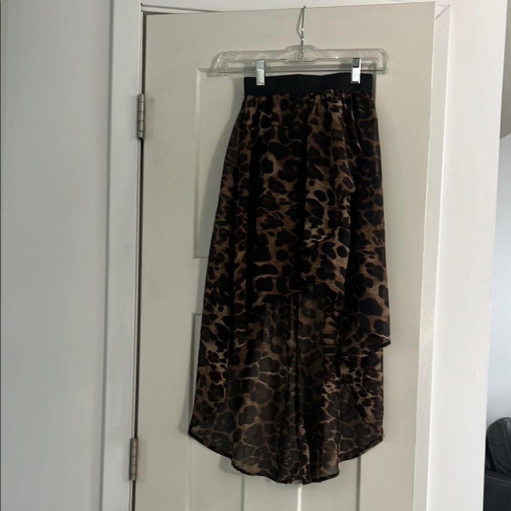 Leopard Print High-Low Skirt